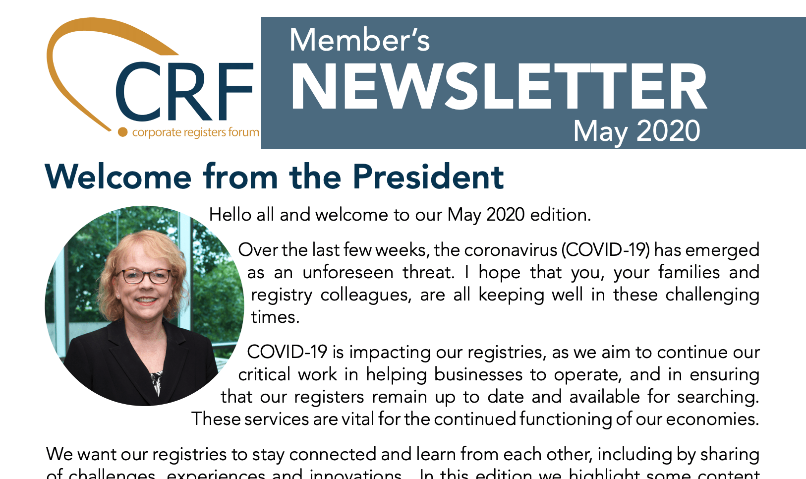 CRF Newsletter May 2020 Cover Thumbnail